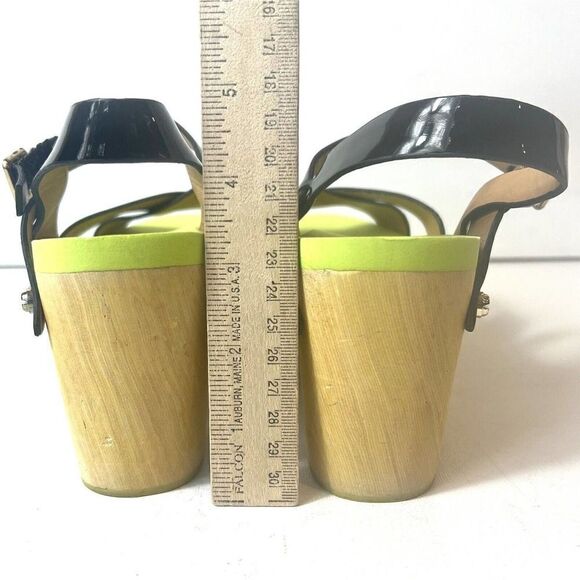 Flogg Glossy Black Neon Green Open Toe Ankle Strap Platform Sandals Women's Sz 7 - Picture 8 of 11